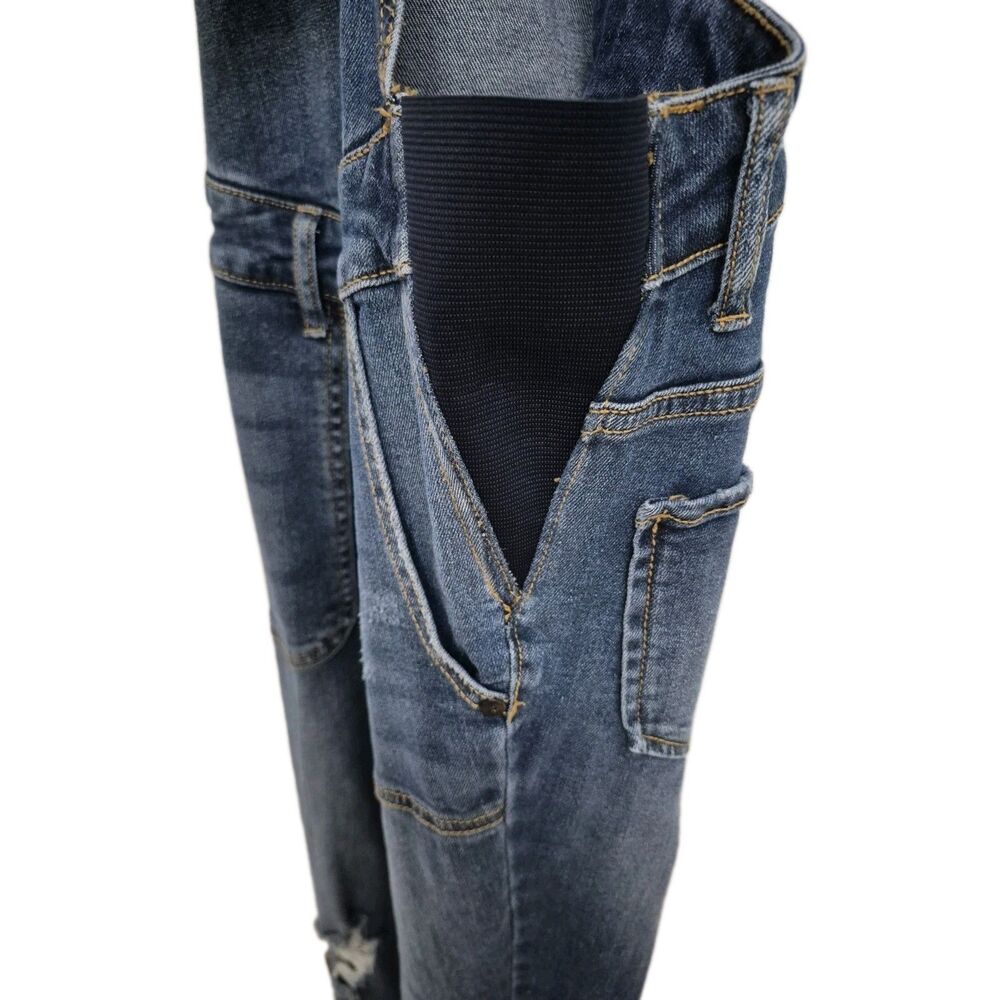 Maternity Indigo Blue Women’s M Denim Overalls Blue Stretch Distressed Pockets - Picture 4 of 8